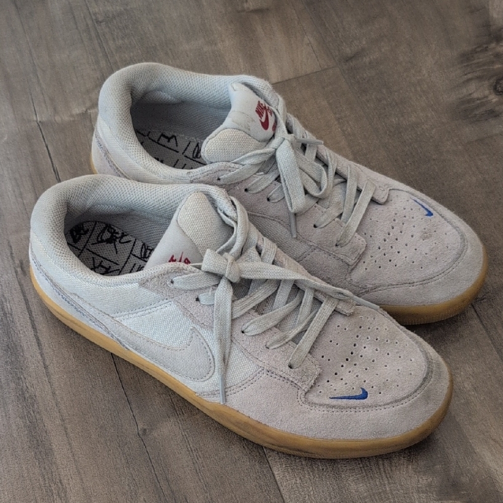 Nike Gray and Blue Force 58 Sneakers with Gum Sole